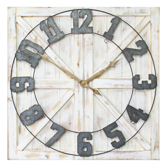 31"  Distressed White Indoor Analog Wall Clock