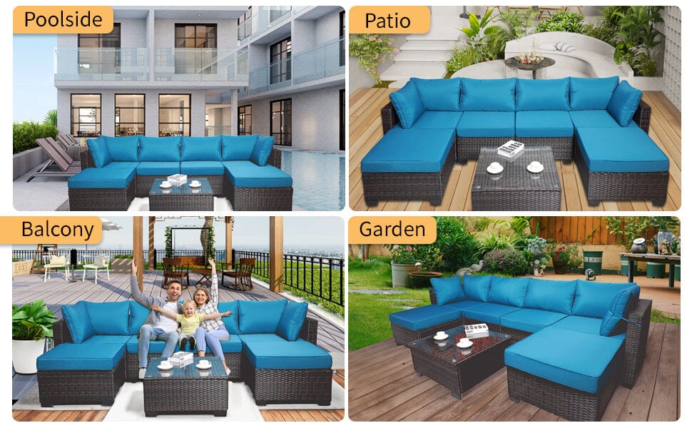 7 Pieces Outdoor Patio Sectional Sofa Couch Doba 