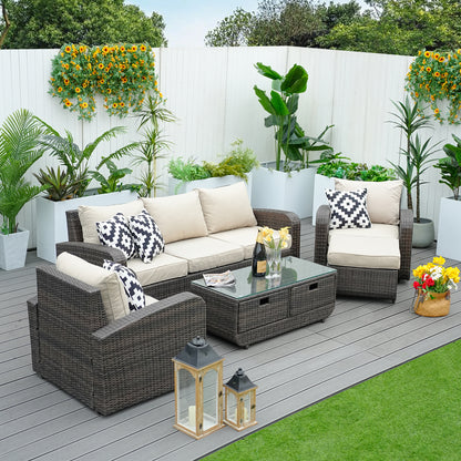 Direct Wicker 5-Piece Outdoor Rattan Furniture Patio Conversation Set with Cushion