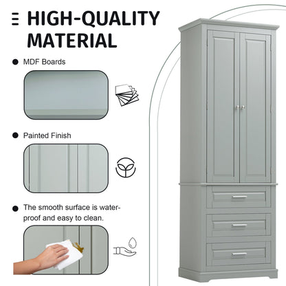 Tall Storage Cabinet with Three Drawers for Bathroom/Office, Grey Doba 