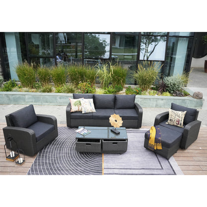 Direct Wicker 5-Piece Outdoor Rattan Furniture Patio Conversation Set with Cushion