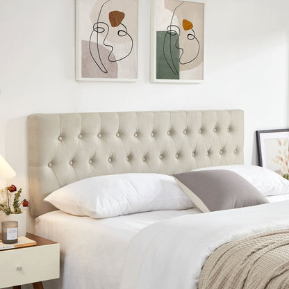 Tufted Upholstered Queen Size Bed Headboard in Modern Button Design, Adjustable Solid Wood Head Board, Premium Linen Fabric Padded Headboards in Bedroom (Beige, Queen)