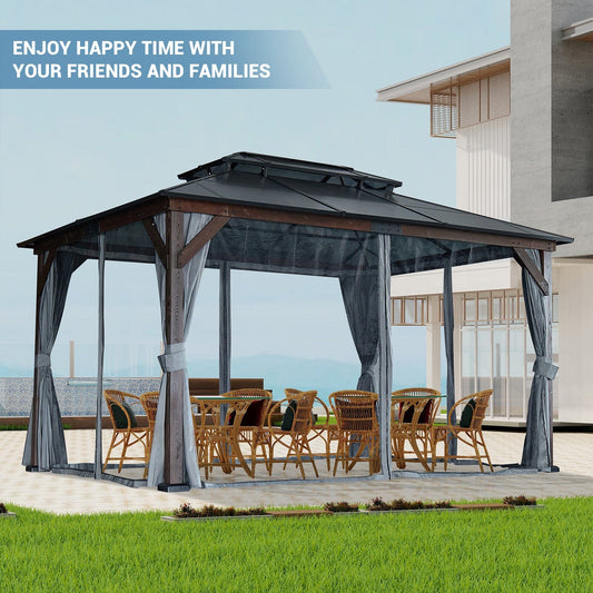 10x13FT Gazebos-Double Roof Sunshade (Wooden Legs) Doba 10*13FT 