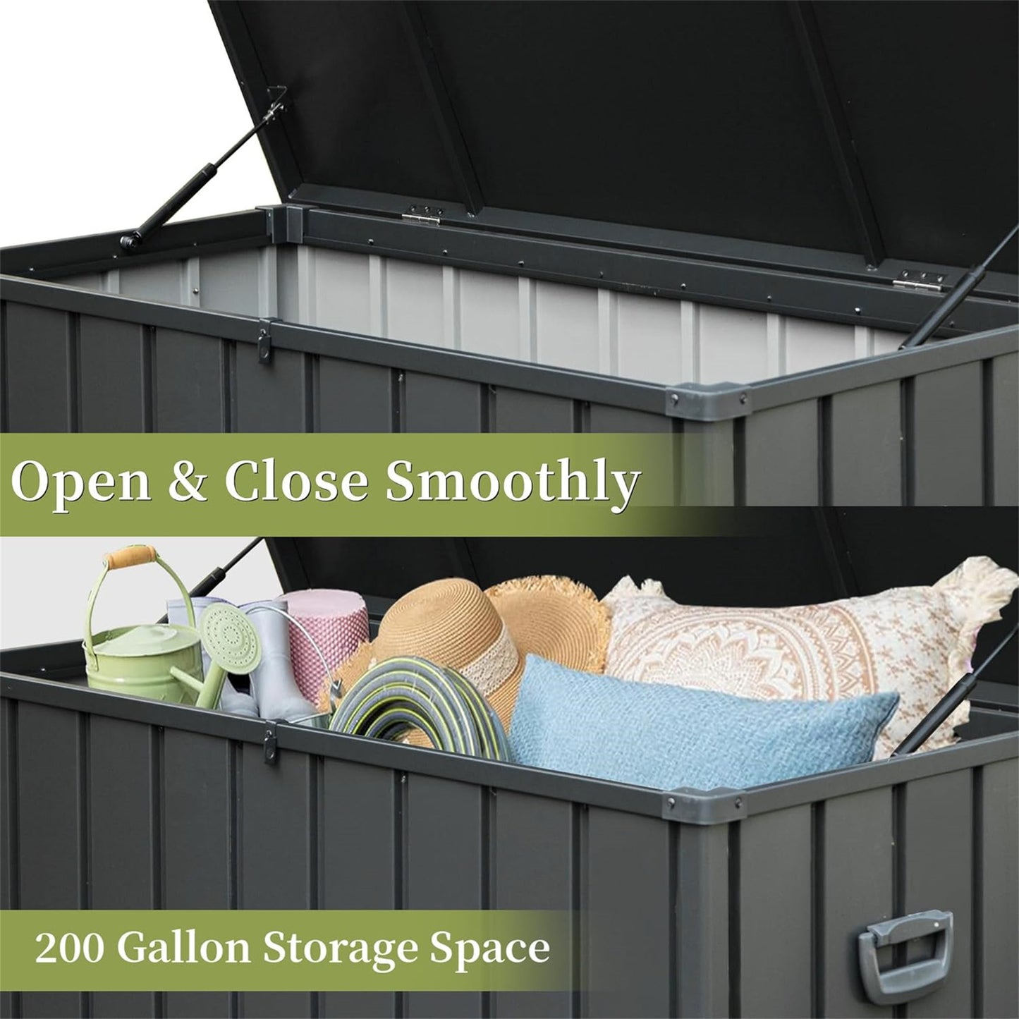 200 Gallon Outdoor Storage Deck Box Waterproof, Lockable (Dark Gray)