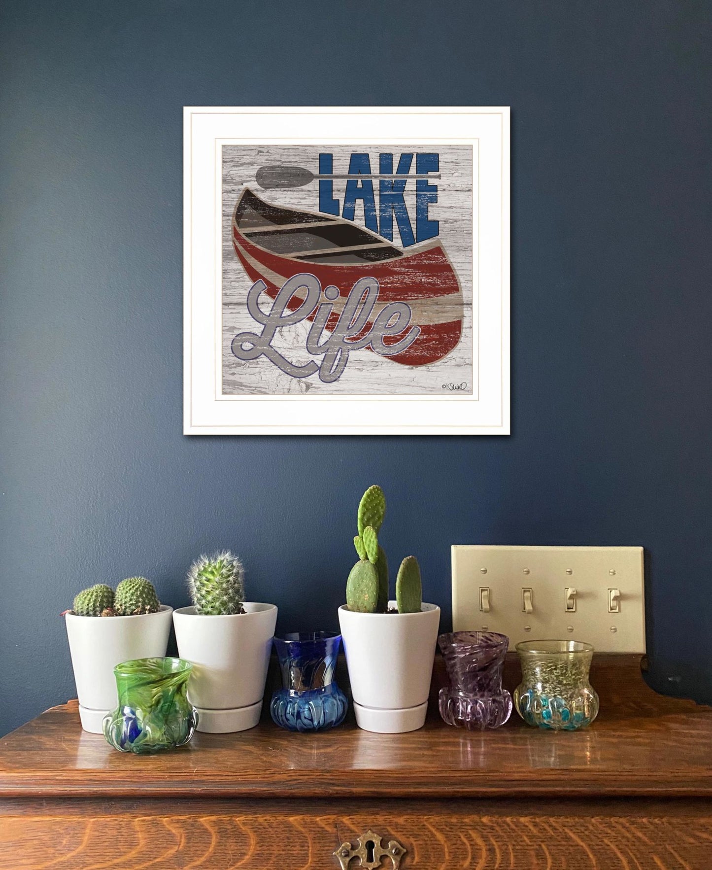 "Lake Life Canoe" by Kate Sherrill, Ready to Hang Framed Print, White Frame