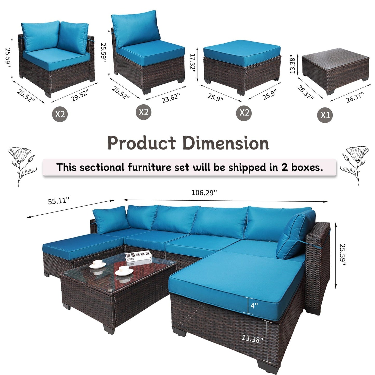 7 Pieces Outdoor Patio Sectional Sofa Couch Doba 