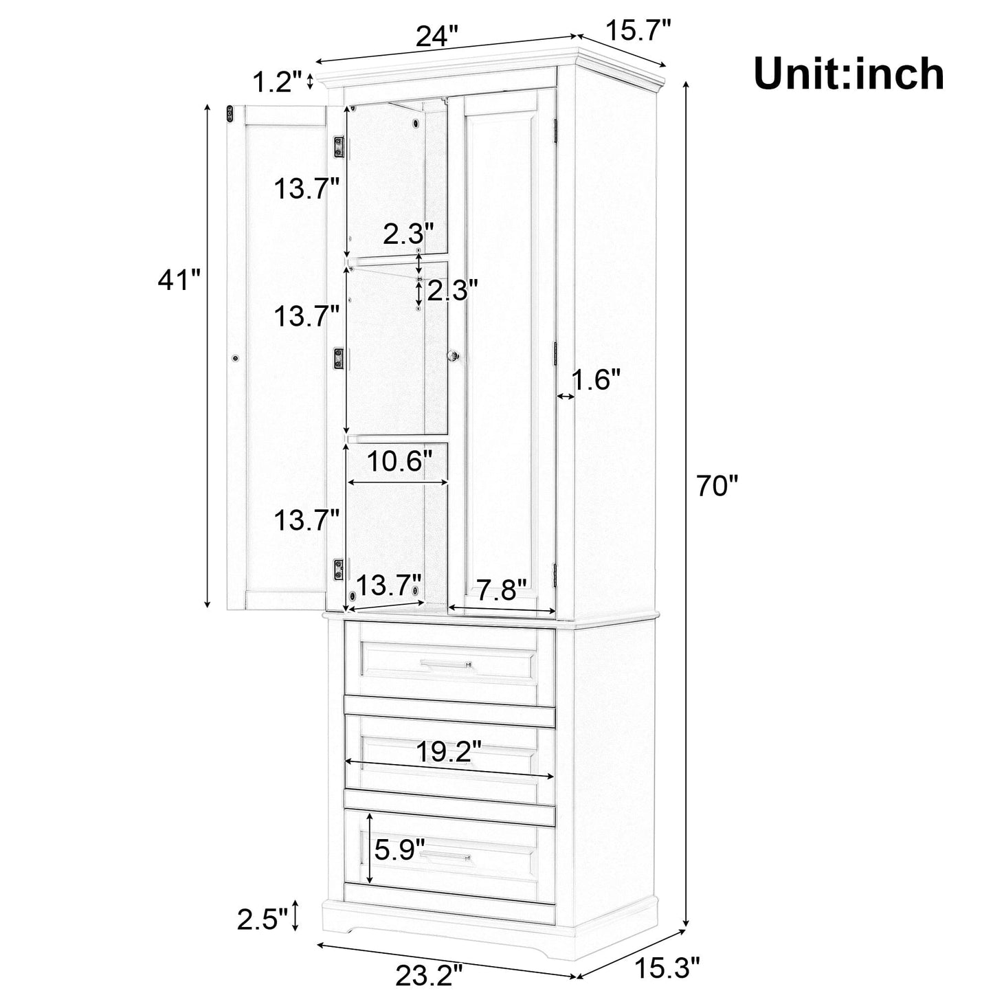 Tall Storage Cabinet with Three Drawers for Bathroom/Office, Grey Doba 