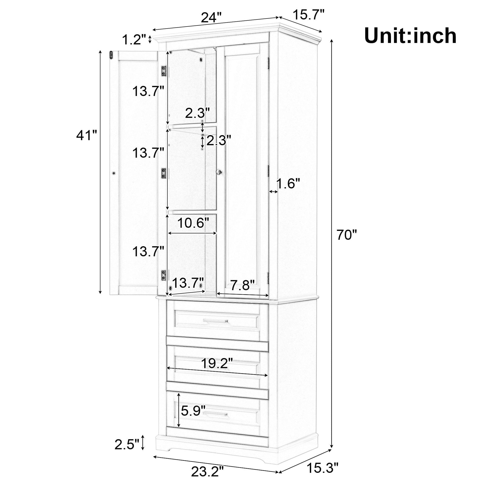 Tall Storage Cabinet with Three Drawers for Bathroom/Office, Grey Doba 