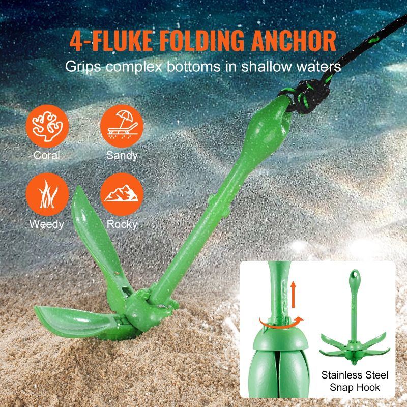 Folding Small Boat Anchor with Snap Hook for Kayaks Small Boats Canoes