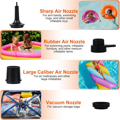 Portable Electric Air Pump for Inflatables Air Mattress Raft Bed Boat Pool Vacuum Storage Bag Quick Inflate Deflate USB Rechargeable Pump
