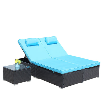 3-Piece Outdoor Patio Furniture Set Chaise Lounge