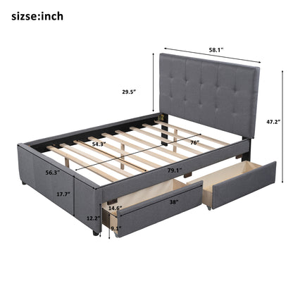 Linen Upholstered Platform Bed With Headboard and Two Drawers, Full(Old SKU: SM000505AAE)
