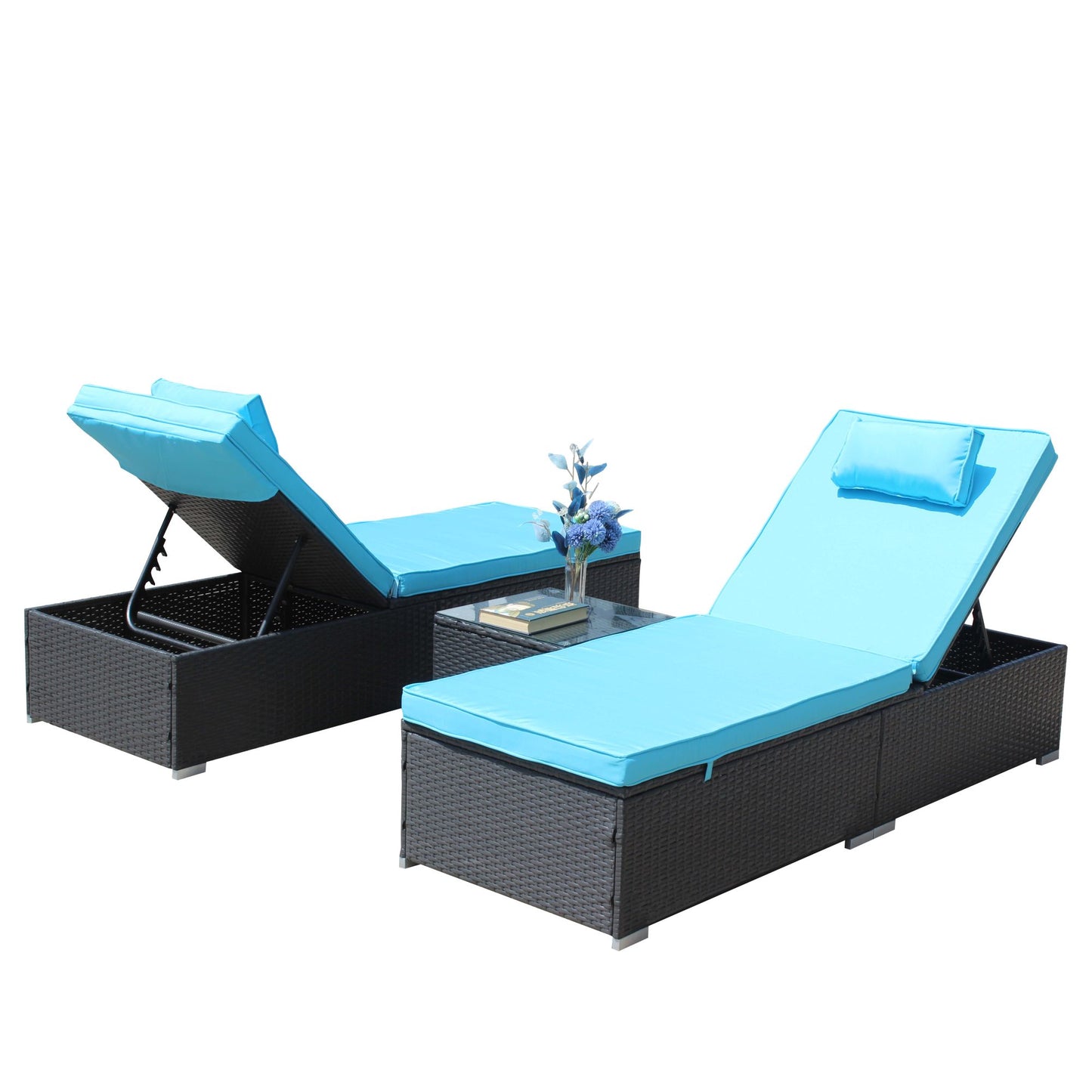 3-Piece Outdoor Patio Furniture Set Chaise Lounge