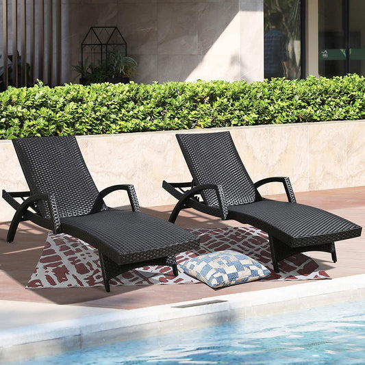 Outdoor Wicker Chaise Lounge, Set of 2