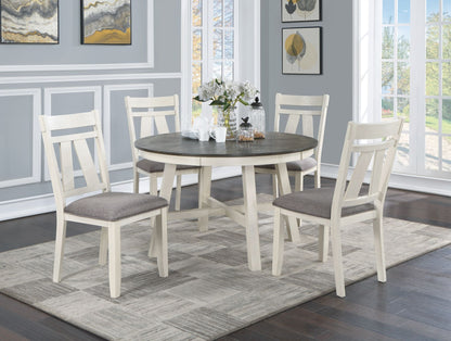 5pc Dining Set Round Table And 4x Side Chairs Gray Fabric Cushion Seat