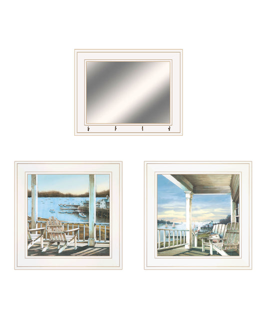 "Lake Side Collection" 3-Piece Vignette By John Rossini, Ready to Hang Framed Print, White Frame