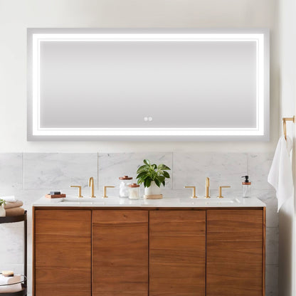 LED Bathroom Mirror Wall Mounted Vanity Mirror Anti-Fog Mirror Dimmable Lights with Touch Switch(Horizontal/Vertical)