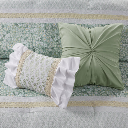 5 Piece Seersucker Comforter Set with Throw Pillows - Full/Queen