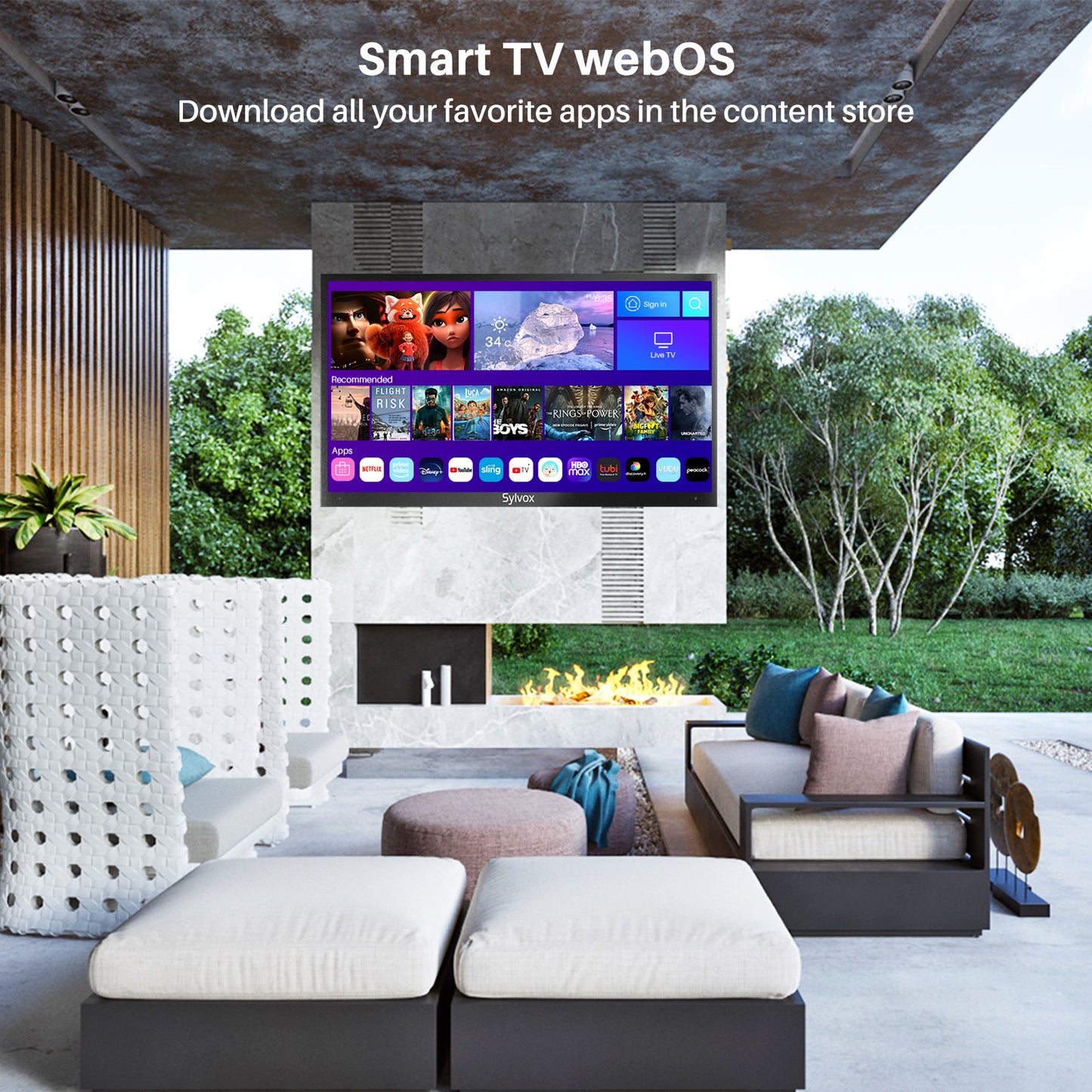 Sylvox 43 inch Outdoor TV;  700 Nits 4K QLED Smart TV for Partial Sun;  IP55 Waterproof Outdoor Smart TV with webOS 5.0 Alexa (Deck Pro QLED Series)