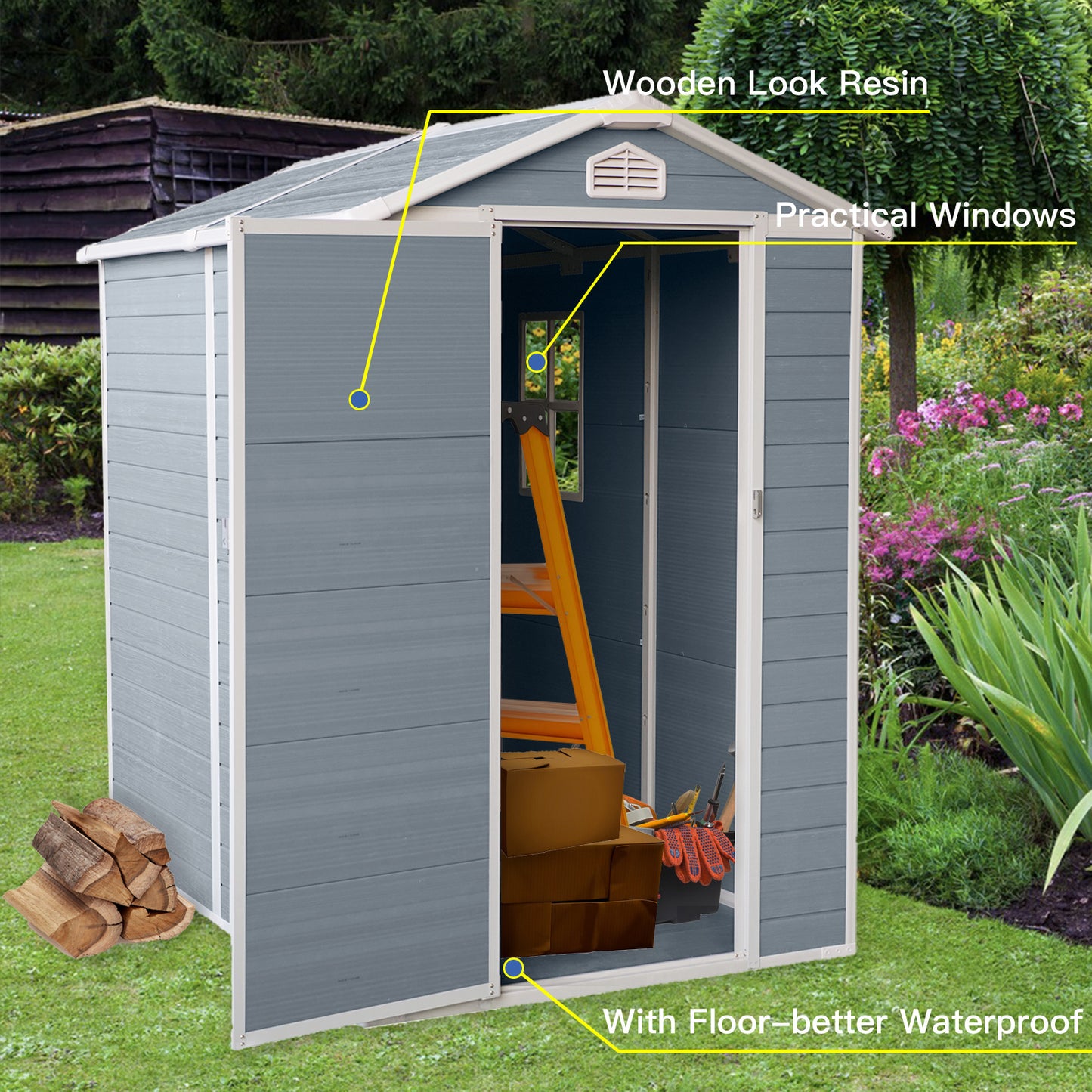 6x4ft Resin Outdoor Storage Shed Kit