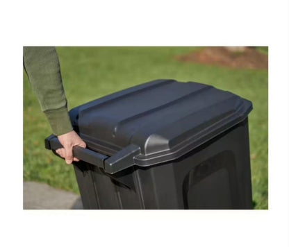 45 gallons. Black Wheeled Ventilated Trash Can With Lid