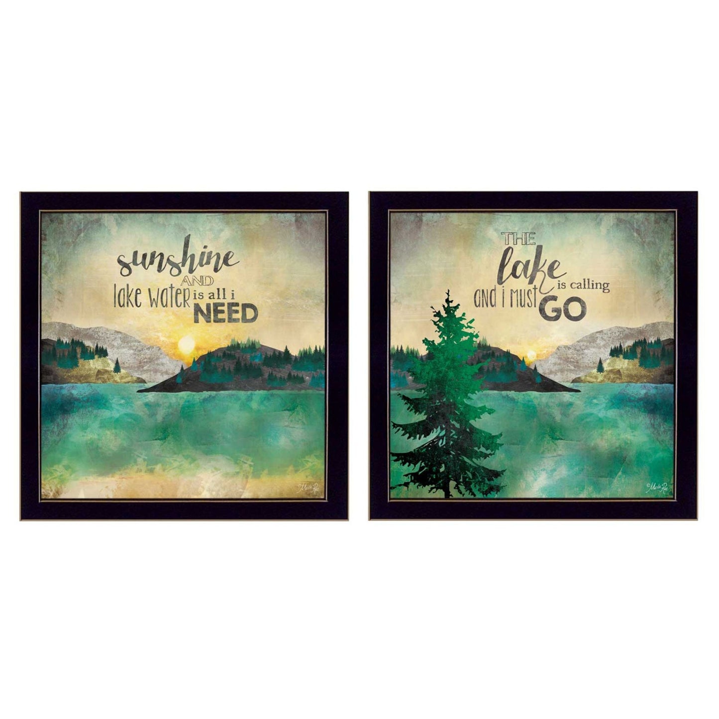 "The Lake is Calling Collection" 2-Piece Vignette By Marla Rae, Printed Wall Art, Ready To Hang Framed Poster, Black Frame