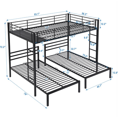 Full over Twin & Twin Size Bunk Bed, Black