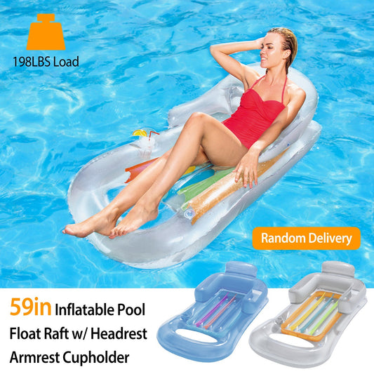 59in Inflatable Pool Float Raft w/ Headrest
