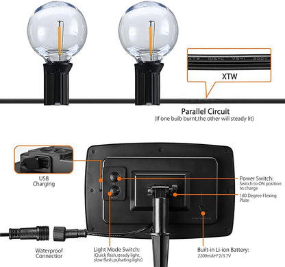 27Ft G40 Solar String Lights Outdoor Waterproof Globe Lights With 4 Lighting Modes Shatterproof LED Bulbs